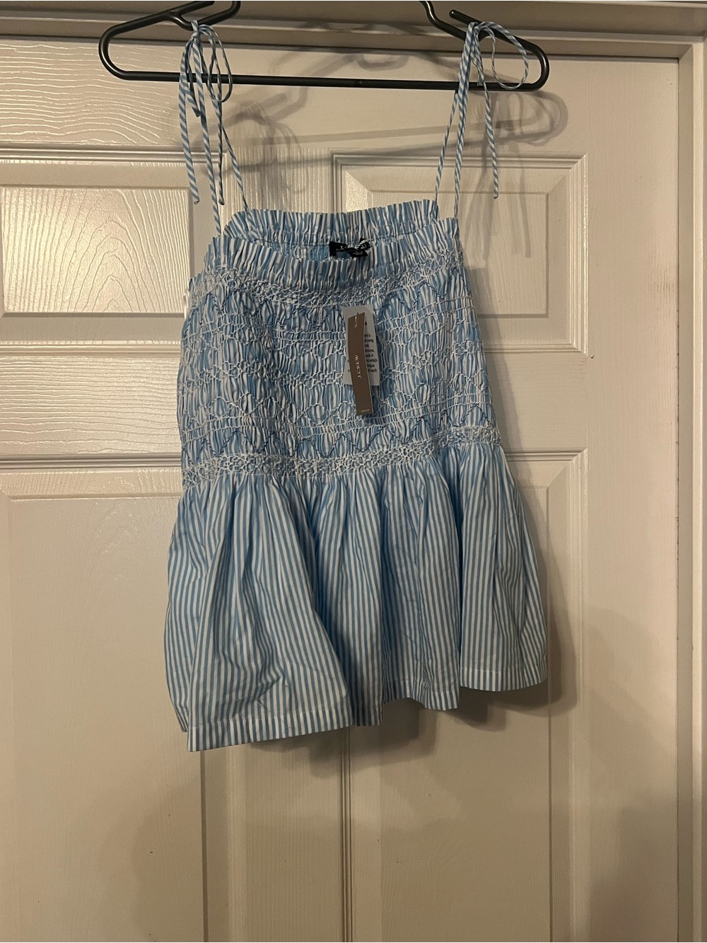 NWT! J.Crew Light Blue Striped Smocked Top with Tie Straps